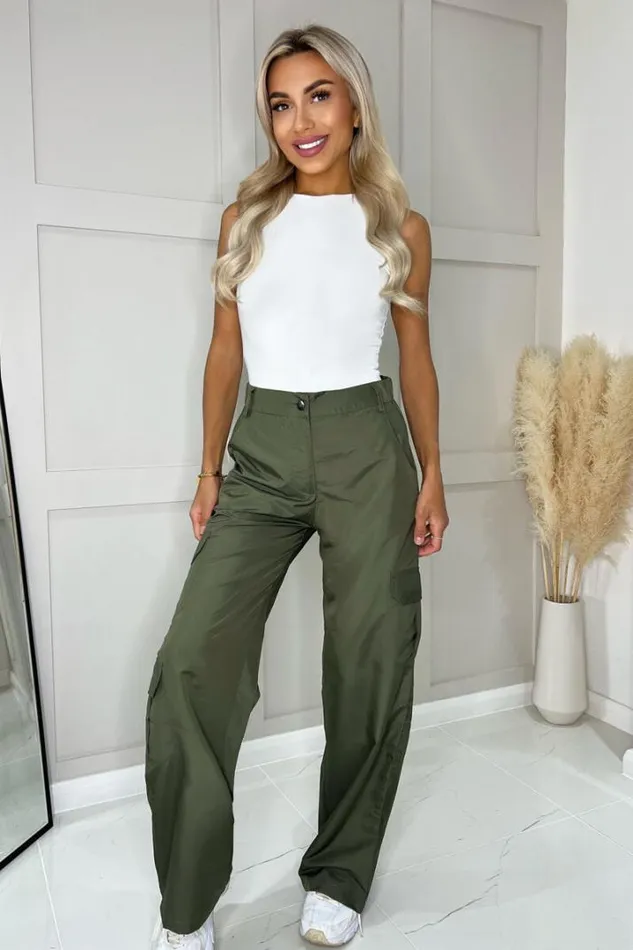 AX Paris Loungewear Khaki Wide Leg Cargo Pants