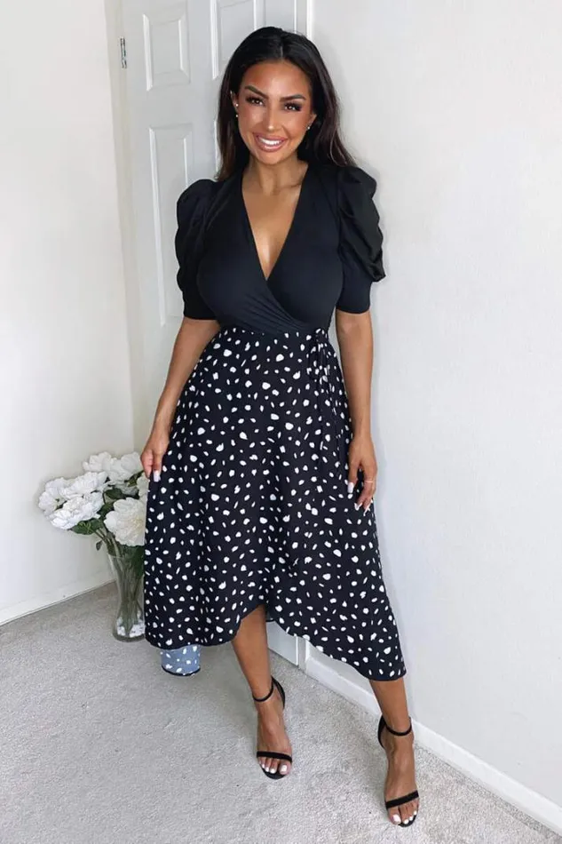 AX Paris Midi Dresses Black 2 In 1 Wrap Over Printed Dress