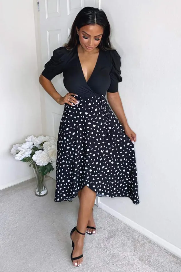 AX Paris Midi Dresses Black 2 In 1 Wrap Over Printed Dress