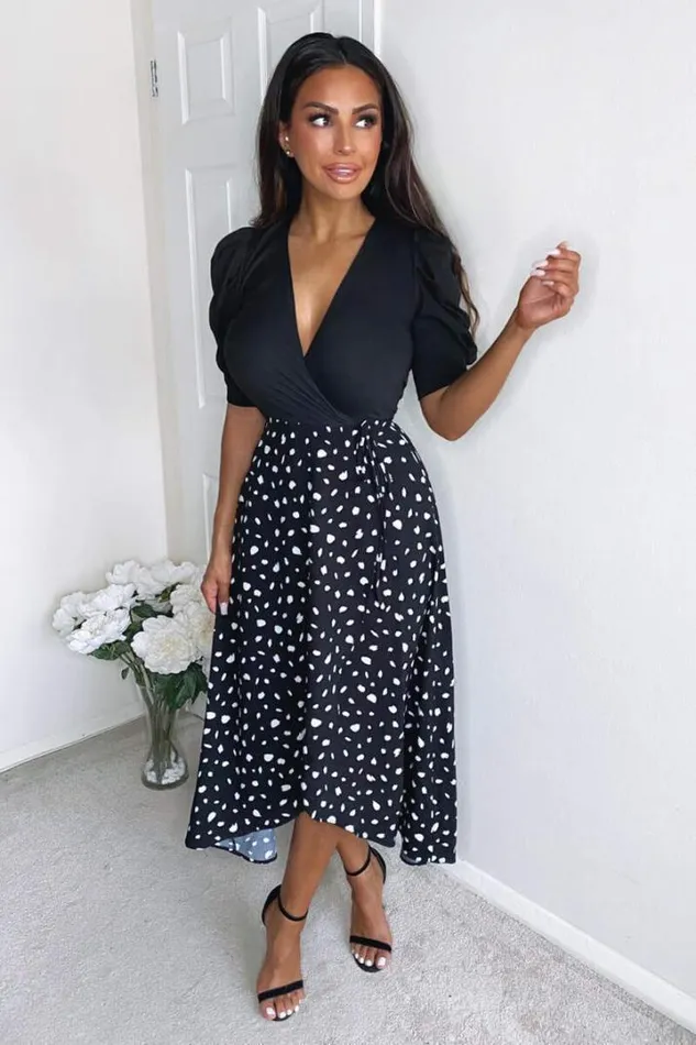 AX Paris Midi Dresses Black 2 In 1 Wrap Over Printed Dress
