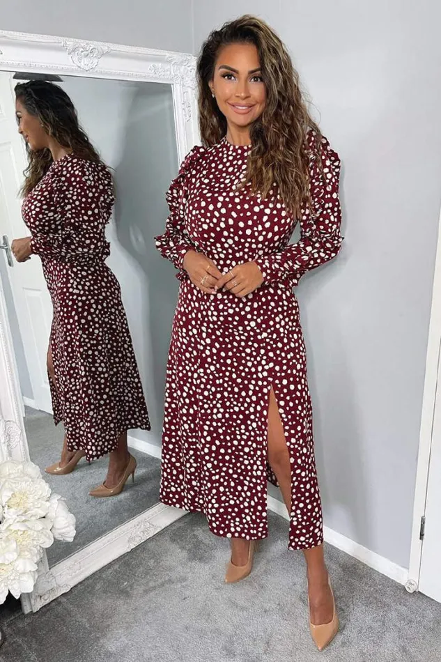 AX Paris Midi Dresses Plum Printed Pleated Sleeve Midi Dress