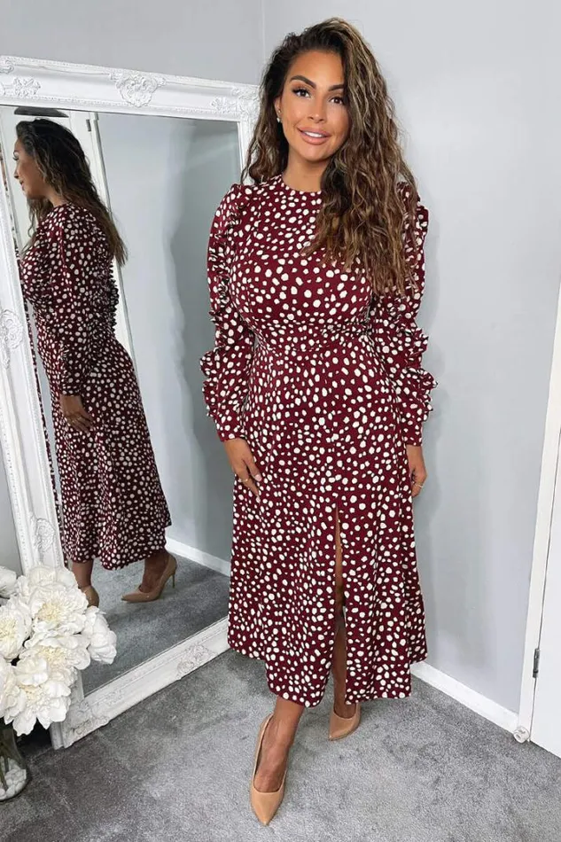AX Paris Midi Dresses Plum Printed Pleated Sleeve Midi Dress