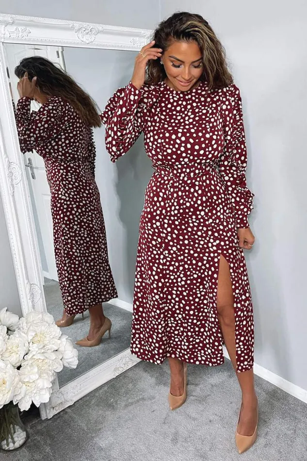 AX Paris Midi Dresses Plum Printed Pleated Sleeve Midi Dress