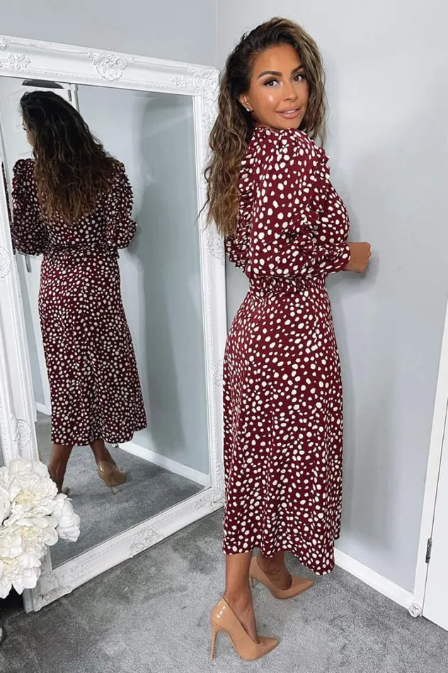 AX Paris Midi Dresses Plum Printed Pleated Sleeve Midi Dress