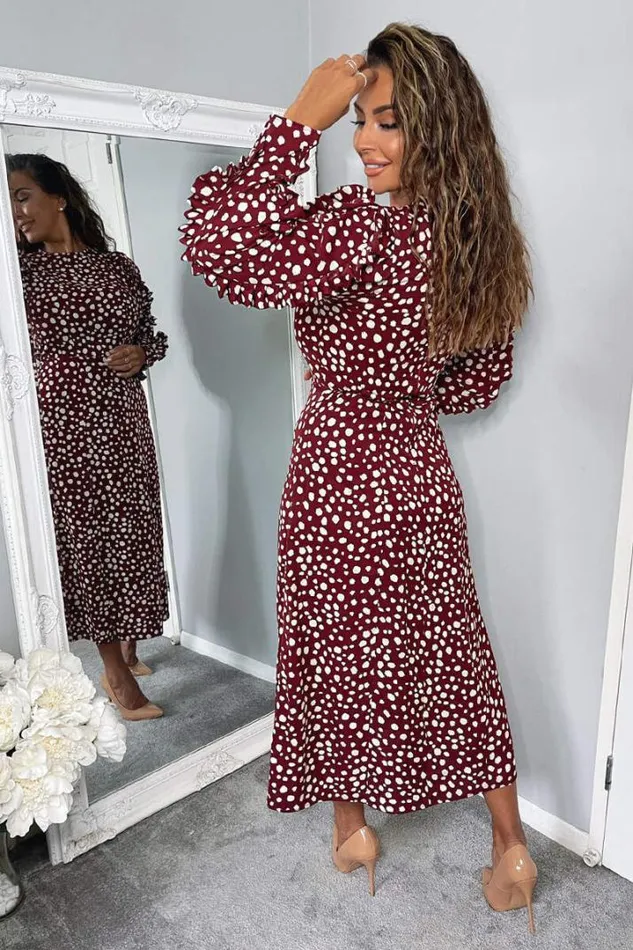 AX Paris Midi Dresses Plum Printed Pleated Sleeve Midi Dress