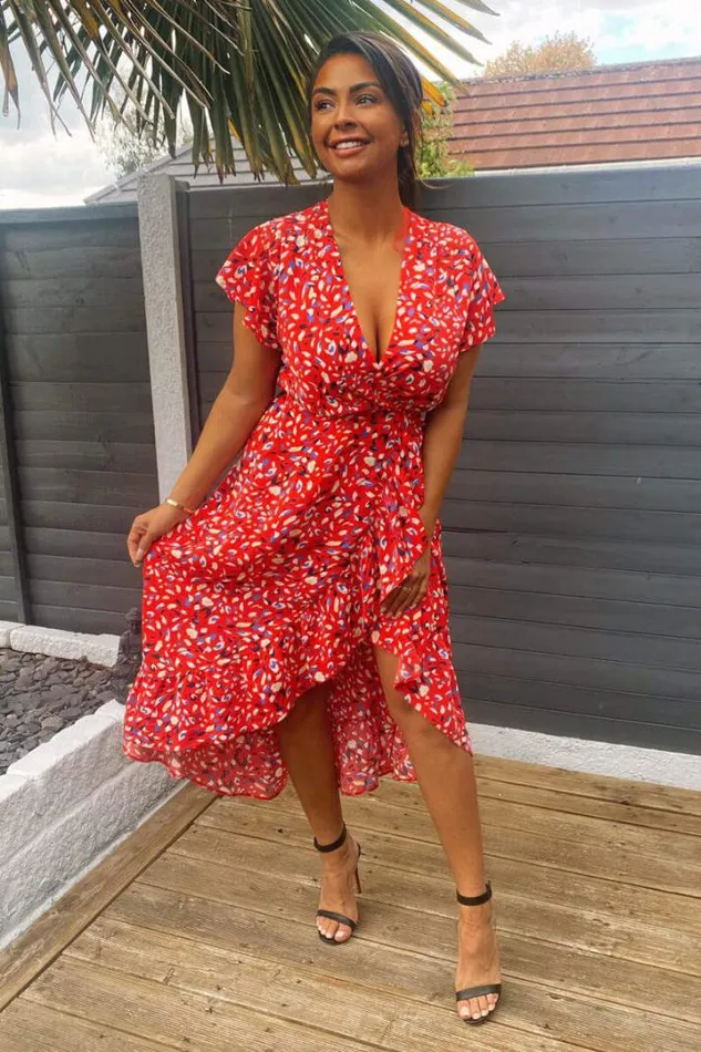 AX Paris Midi Dresses Red Abstract Print Wrap Midi Dress