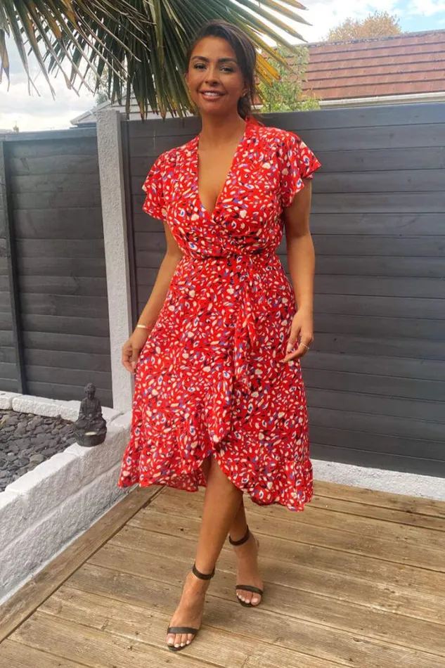 AX Paris Midi Dresses Red Abstract Print Wrap Midi Dress