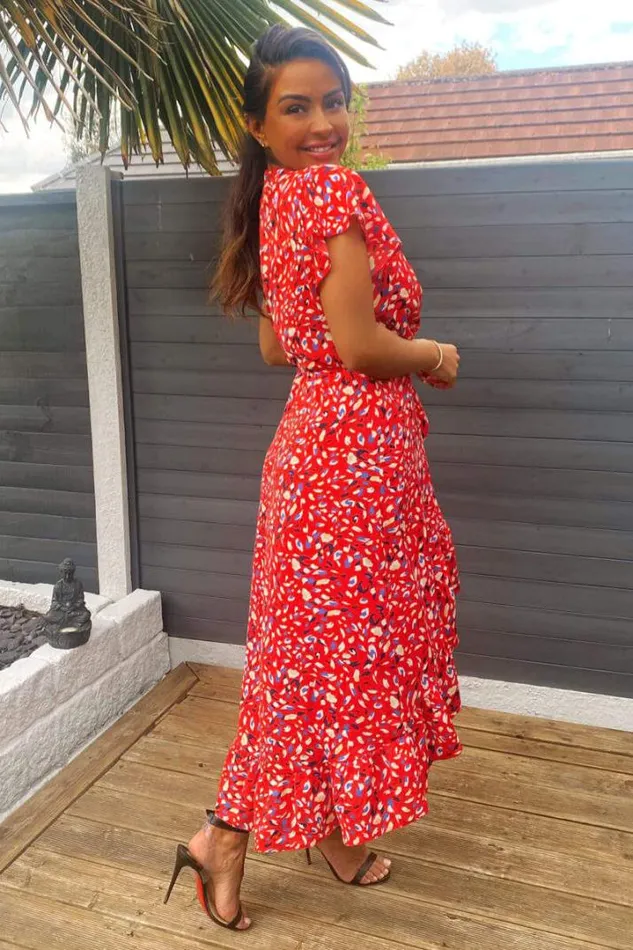 AX Paris Midi Dresses Red Abstract Print Wrap Midi Dress
