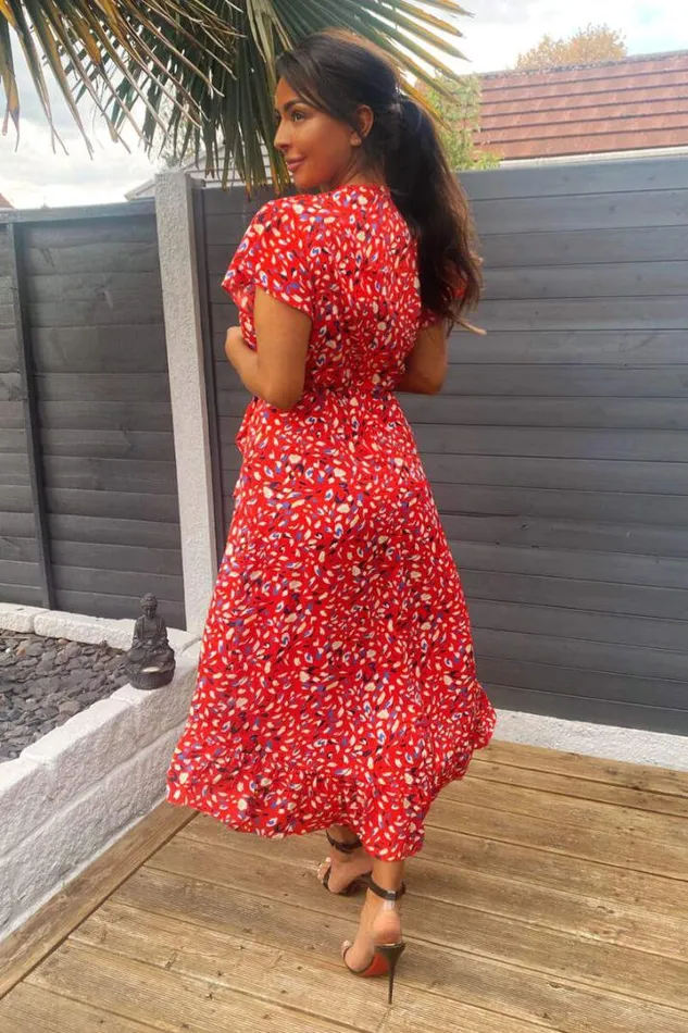 AX Paris Midi Dresses Red Abstract Print Wrap Midi Dress