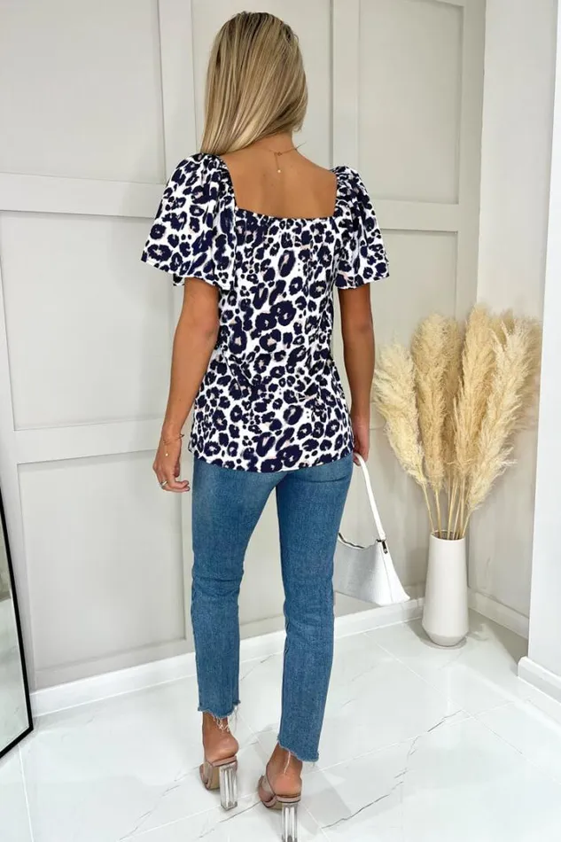AX Paris Tops Cream Pink And Navy Animal Print Top