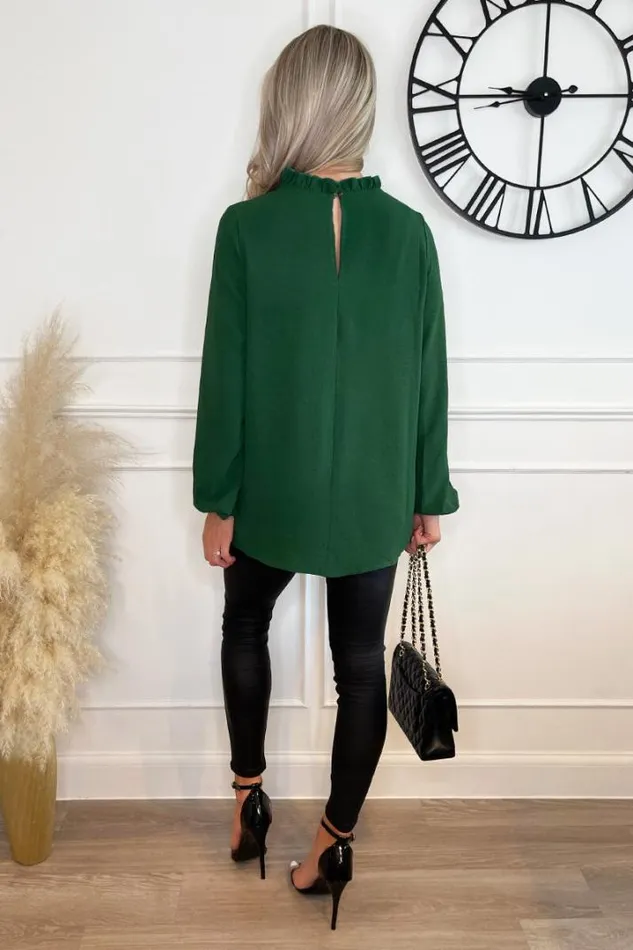AX Paris Tops Green Ruffle Neck Long Sleeve Top