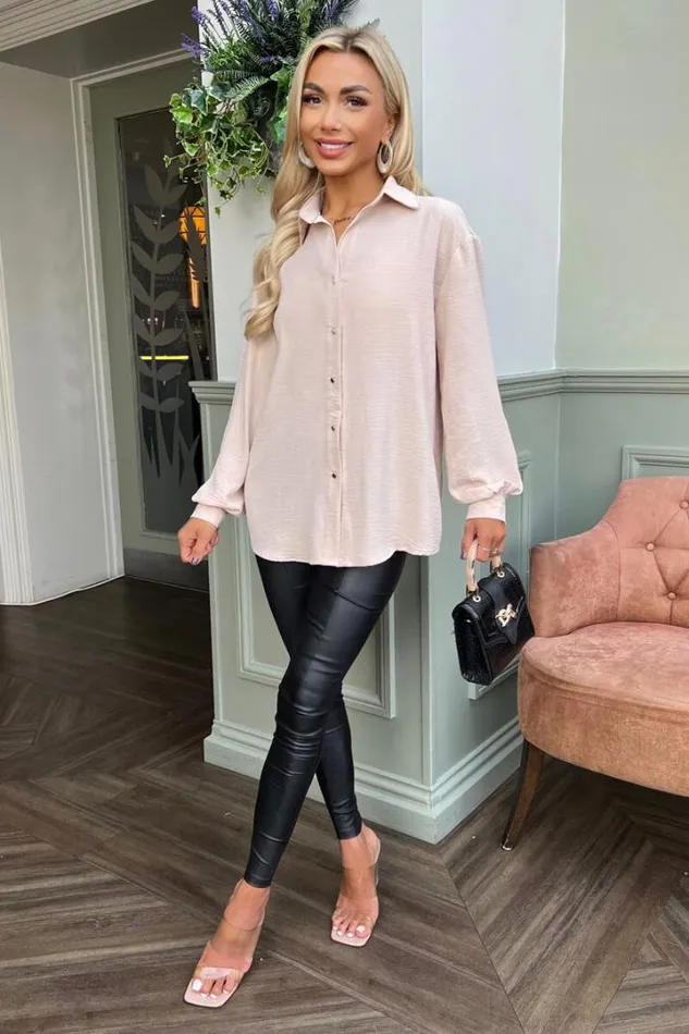 AX Paris Tops Stone Long Sleeve Gold Button Front Shirt