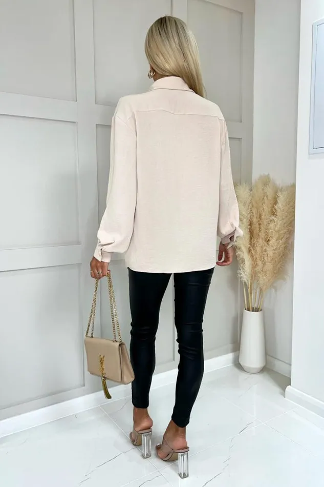 AX Paris Tops Stone Long Sleeve Gold Button Front Shirt