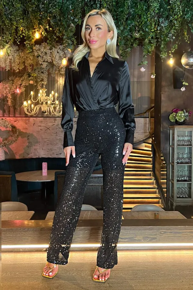 AX Paris Trousers 038 Leggings Black Sequin High Waist Trousers