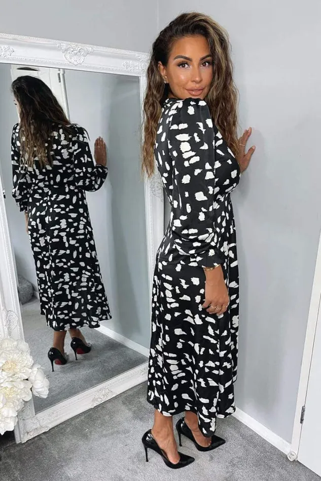 AX Paris Wedding Guest Dresses Black And White Printed Wrap Midi Dress