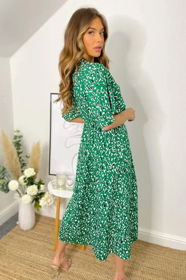 AX Paris Wedding Guest Dresses Green Abstract Printed Midi Dress