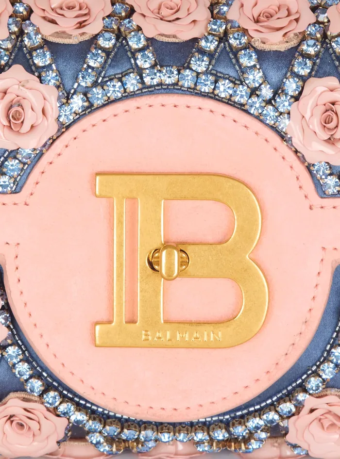 Balmain Clutches Women BBuzz Pouch 23 Embroidered With Diamond And Roses Multicolor