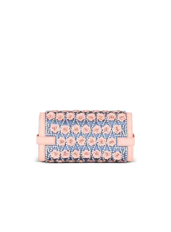 Balmain Clutches Women BBuzz Pouch 23 Embroidered With Diamond And Roses Multicolor