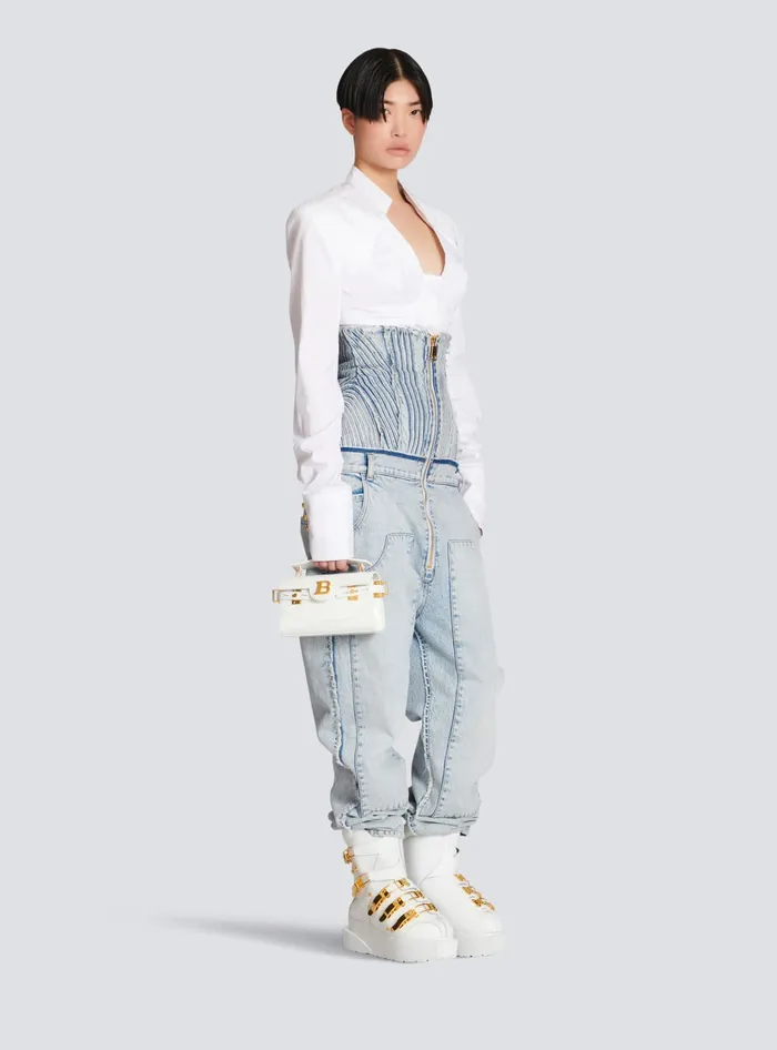 Balmain Handbags Women BBuzz 19 Bag In Crocodile Effectembossed Leather White