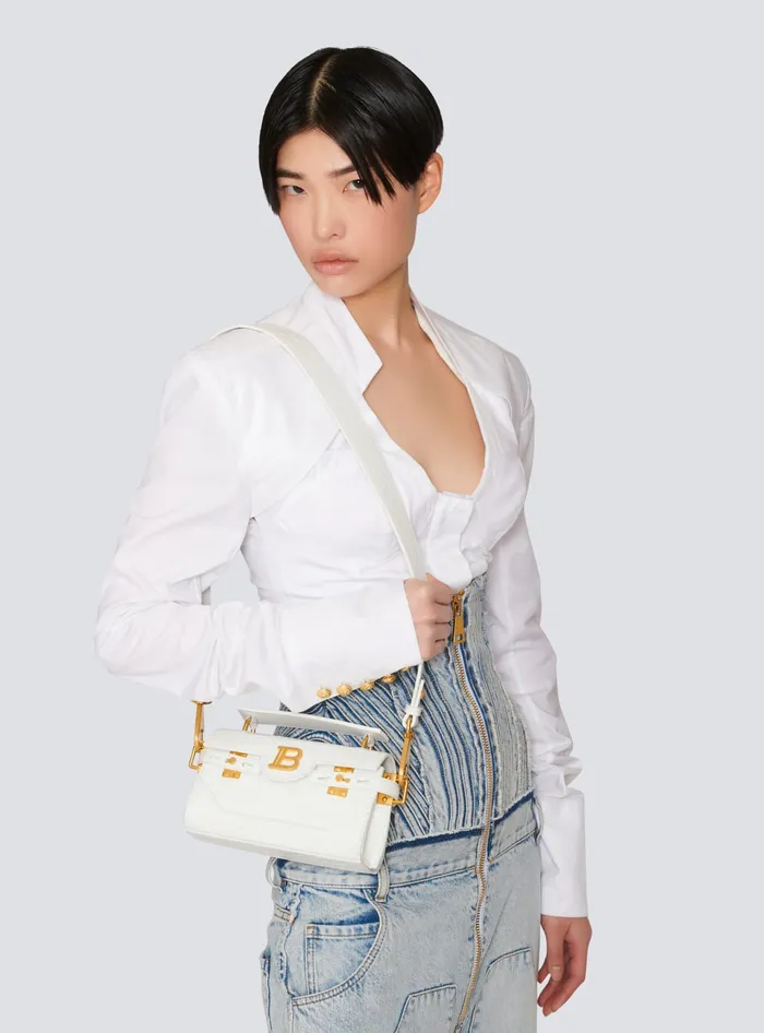 Balmain Handbags Women BBuzz 19 Bag In Crocodile Effectembossed Leather White