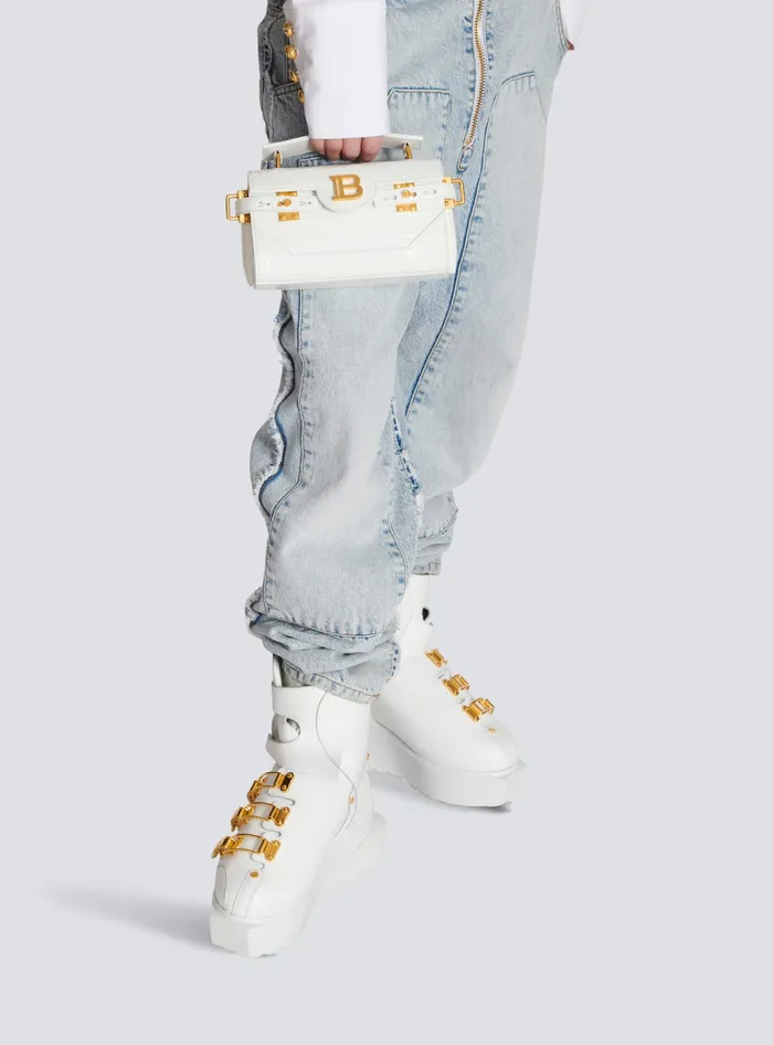 Balmain Handbags Women BBuzz 19 Bag In Crocodile Effectembossed Leather White