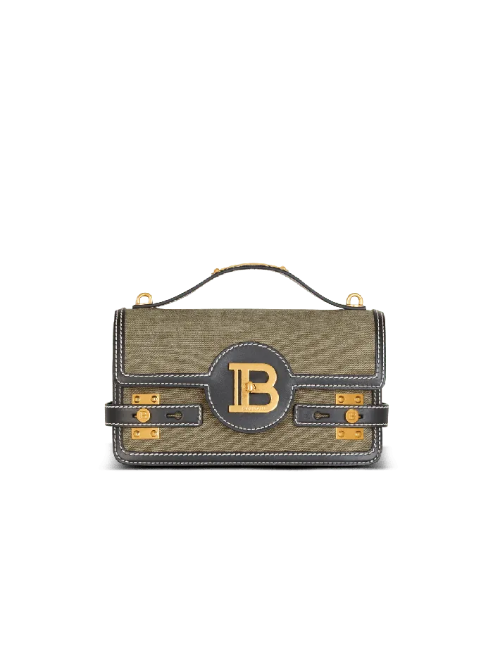 Balmain Handbags Women BBuzz Shoulder 24 Leather And Canvas Bag Khaki