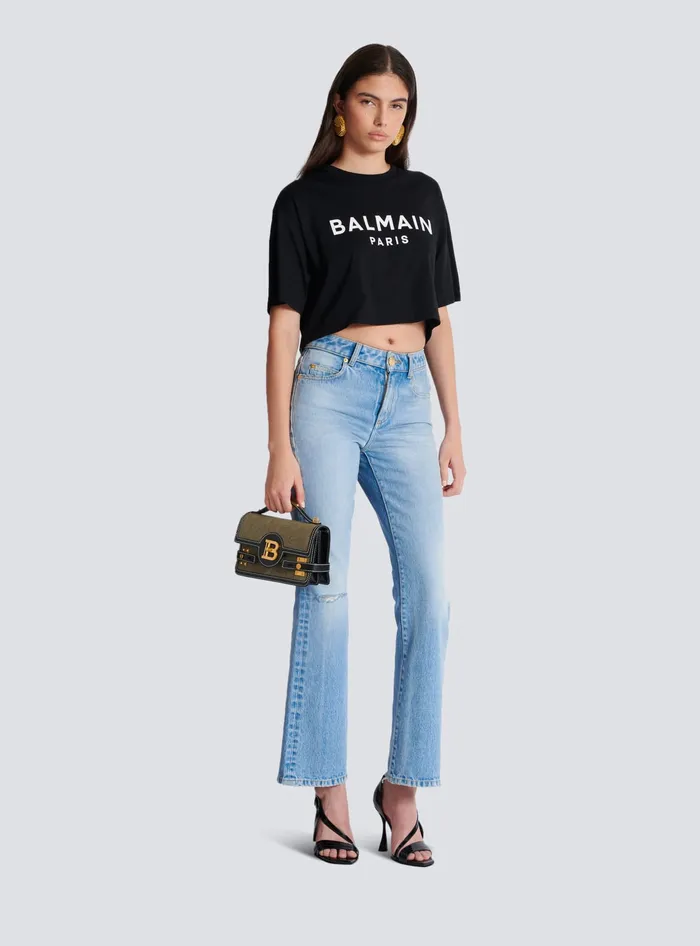 Balmain Handbags Women BBuzz Shoulder 24 Leather And Canvas Bag Khaki