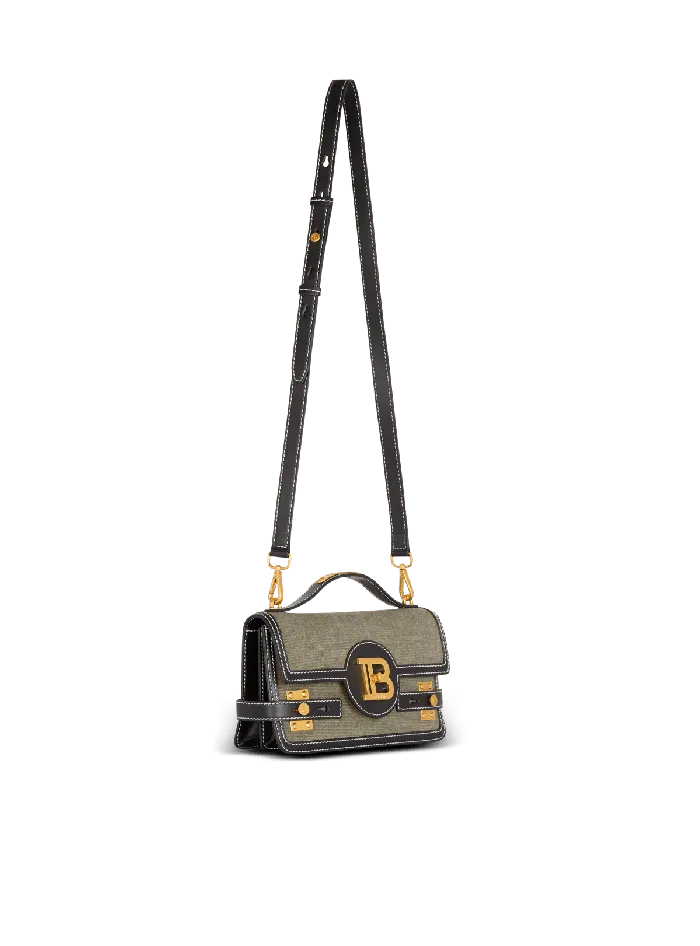 Balmain Handbags Women BBuzz Shoulder 24 Leather And Canvas Bag Khaki