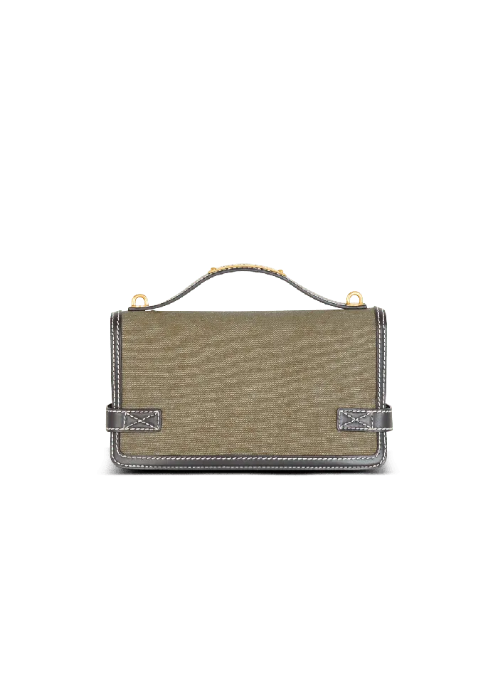 Balmain Handbags Women BBuzz Shoulder 24 Leather And Canvas Bag Khaki