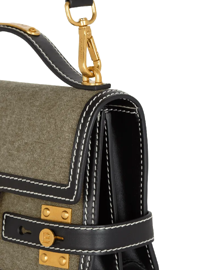 Balmain Handbags Women BBuzz Shoulder 24 Leather And Canvas Bag Khaki
