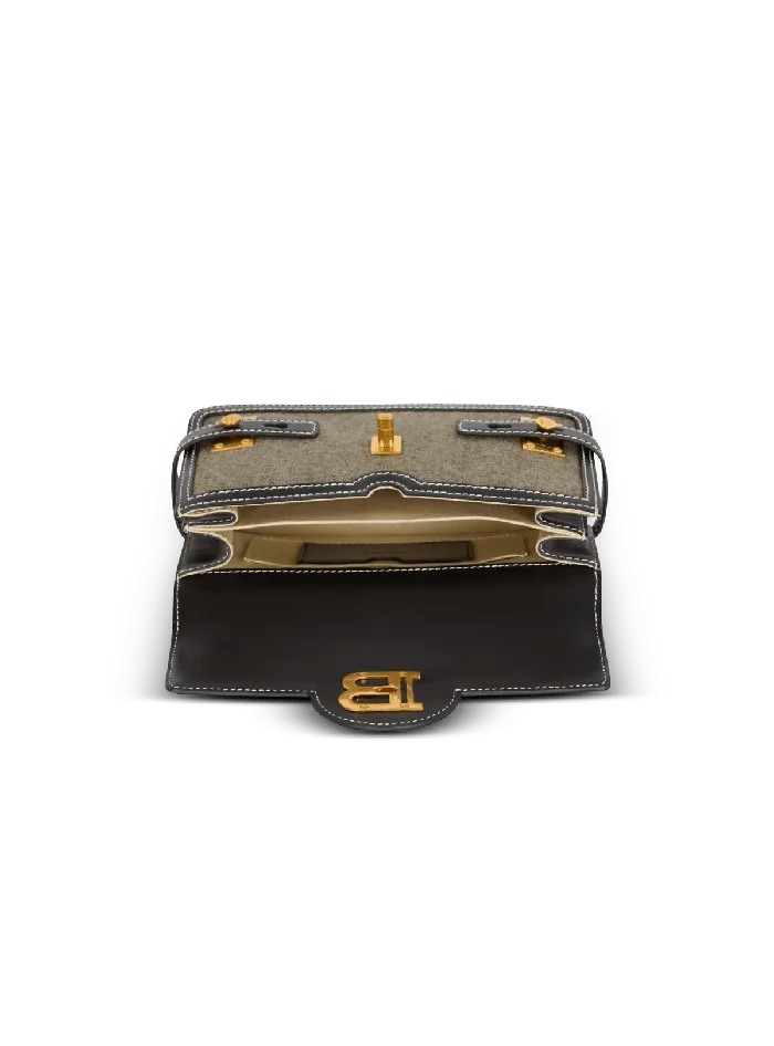Balmain Handbags Women BBuzz Shoulder 24 Leather And Canvas Bag Khaki