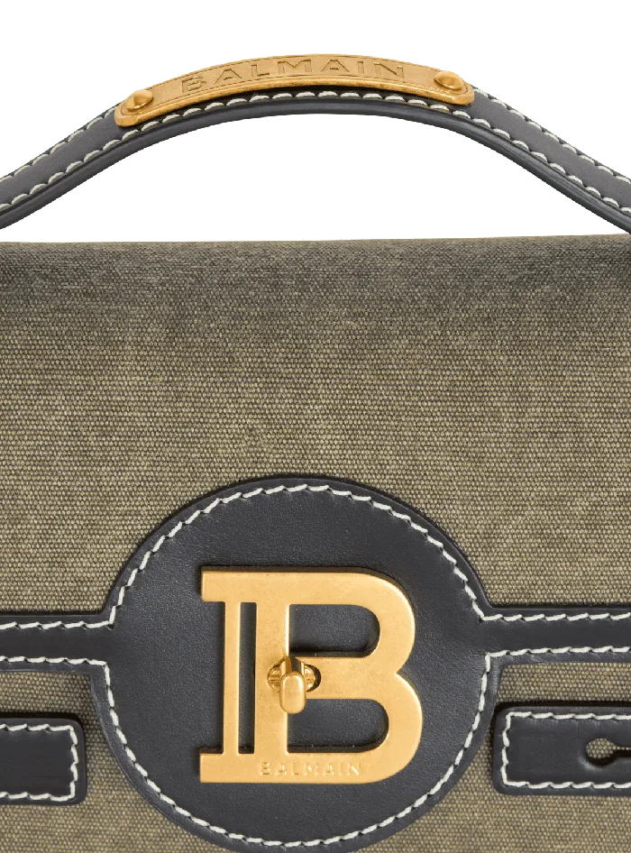 Balmain Handbags Women BBuzz Shoulder 24 Leather And Canvas Bag Khaki