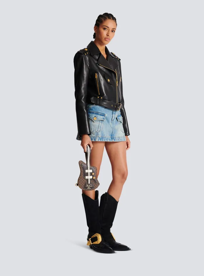 Balmain Handbags Women Guitar Bag Clutch With Leather And Monogram Detailing Brown