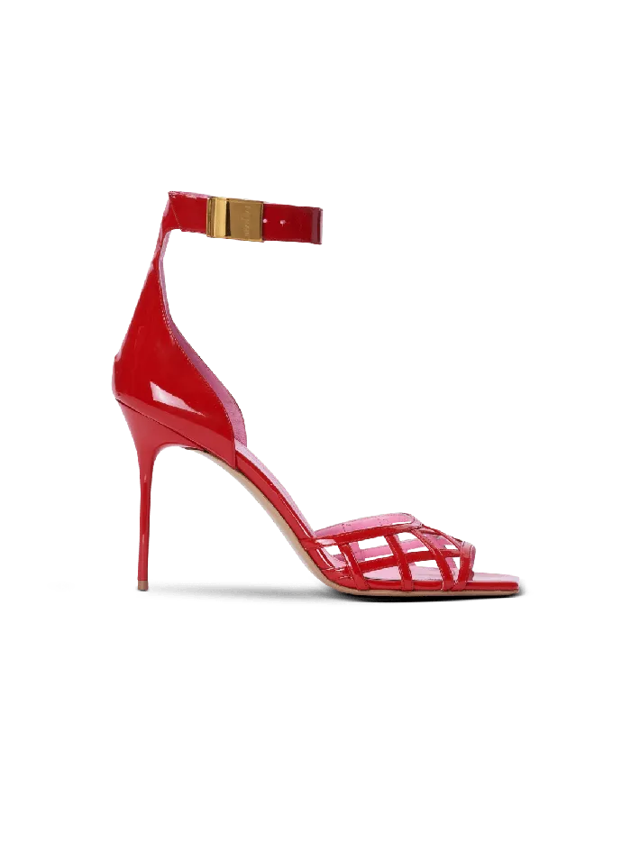 Balmain High Heels and Pumps Women Patent Leather Uma Sandals With Openwork Diamond Red