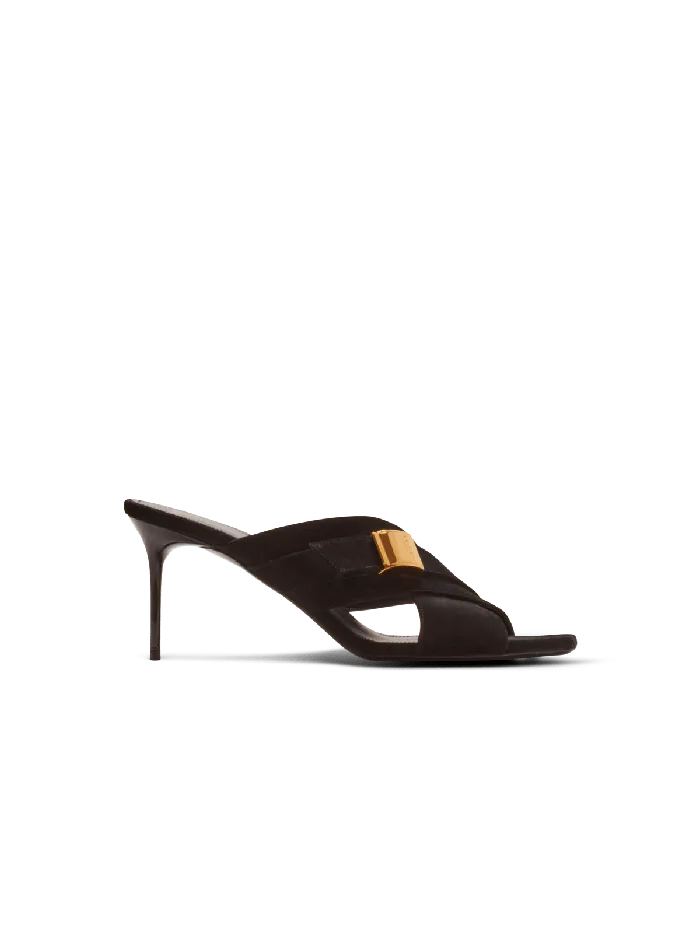 Balmain High Heels and Pumps Women Uma Mules In Suede Leather Black