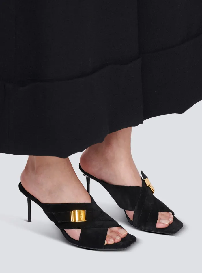 Balmain High Heels and Pumps Women Uma Mules In Suede Leather Black