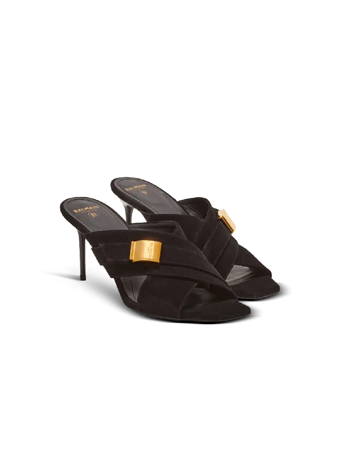 Balmain High Heels and Pumps Women Uma Mules In Suede Leather Black