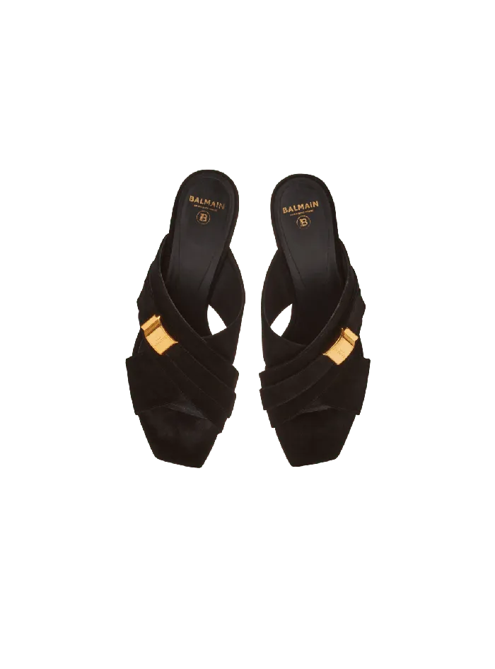 Balmain High Heels and Pumps Women Uma Mules In Suede Leather Black