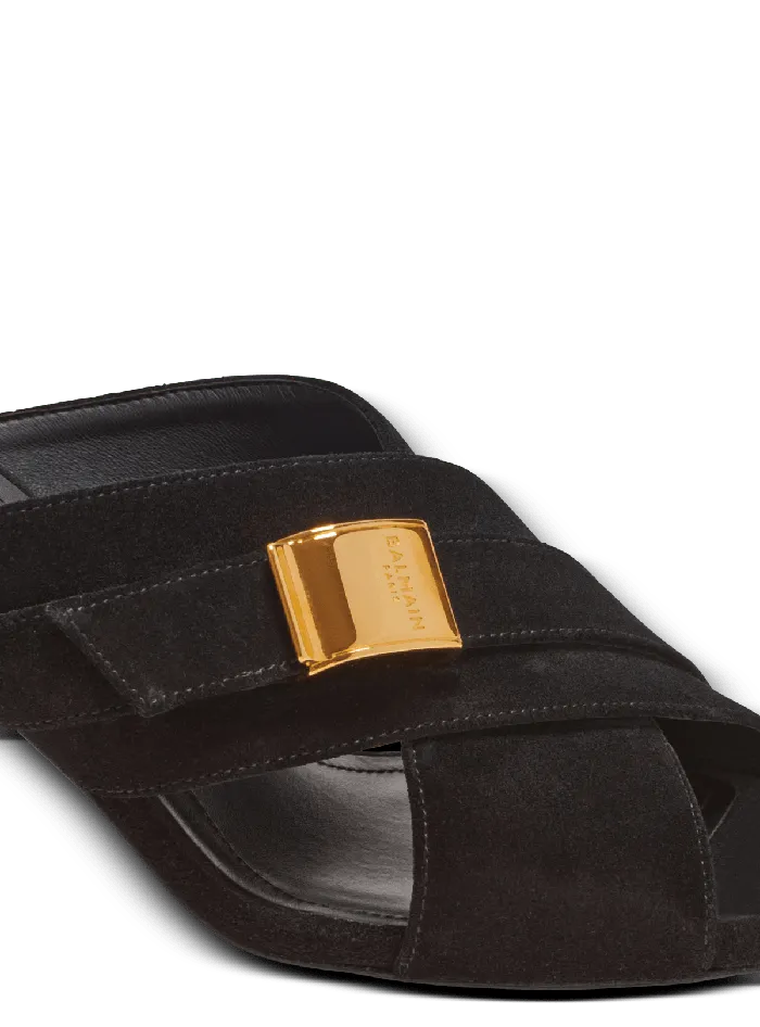 Balmain High Heels and Pumps Women Uma Mules In Suede Leather Black