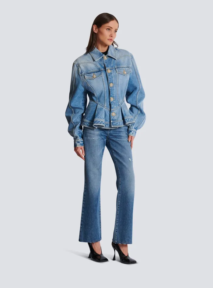 Balmain Jackets And Blazers Women Pleated Denim Jacket Blue