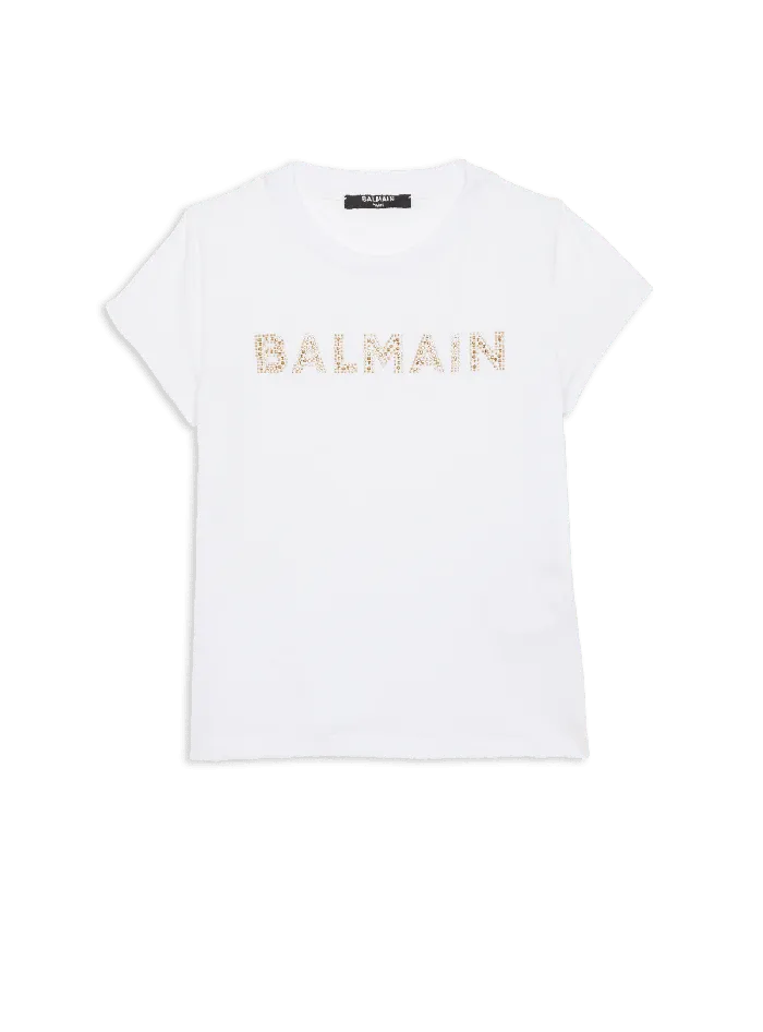 Balmain Kids Rhinestoned TShirt White