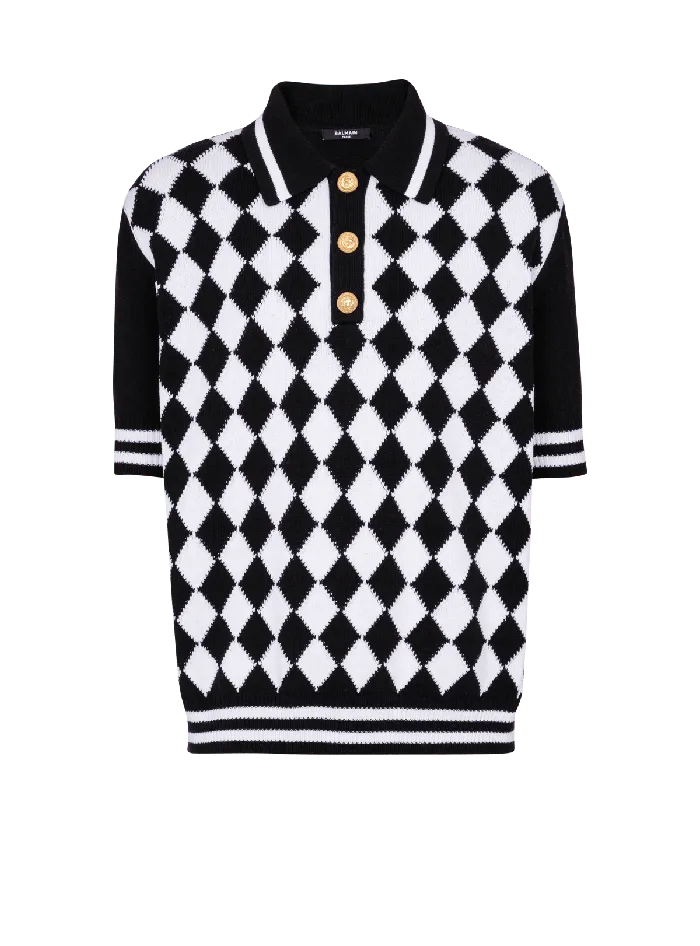 Balmain Knitwear Men Diamond Polo Shirt In Twotone Cotton Black
