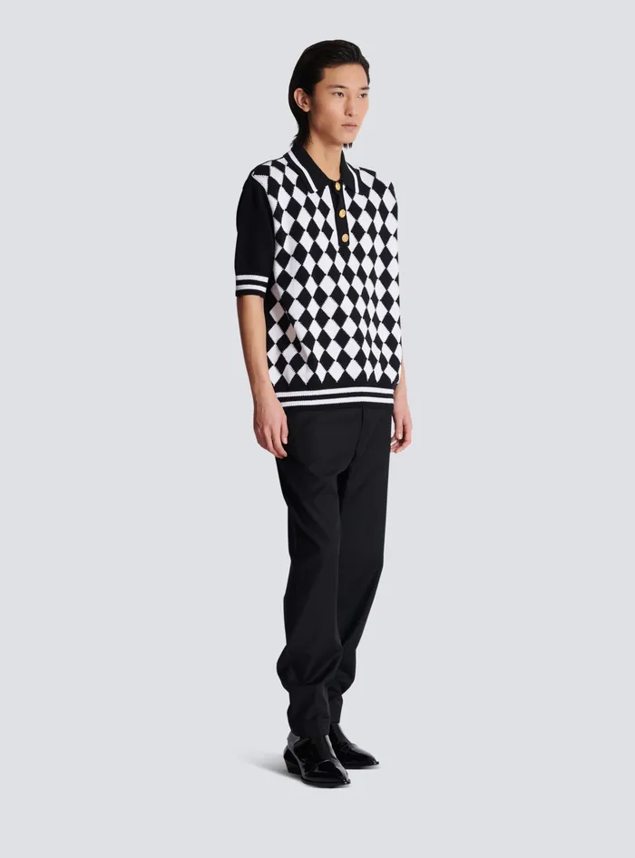 Balmain Knitwear Men Diamond Polo Shirt In Twotone Cotton Black