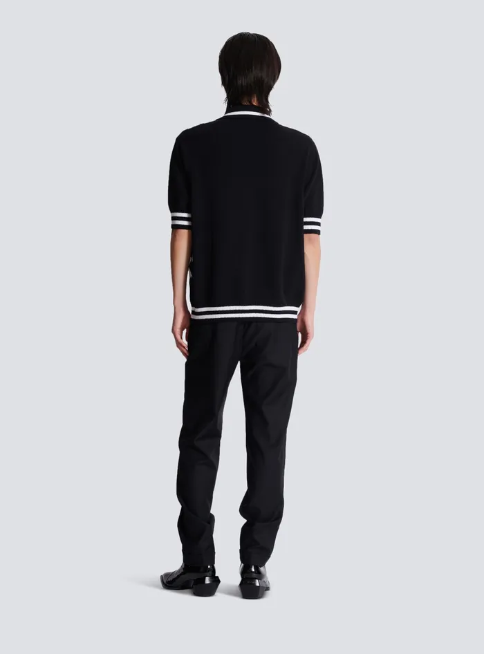 Balmain Knitwear Men Diamond Polo Shirt In Twotone Cotton Black