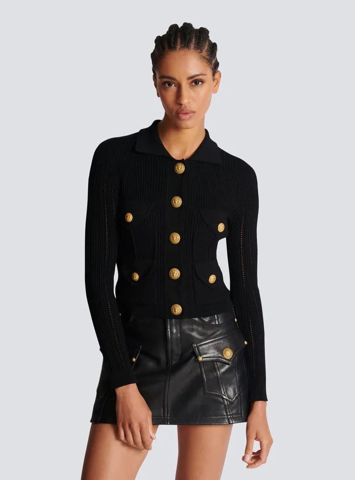 Balmain Knitwear Women Buttoned Knit Cardigan Black