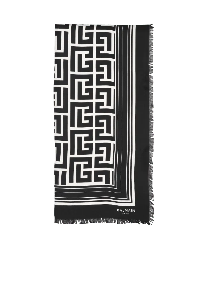 Balmain Scarves Women Silk Monogrammed Scarf Black