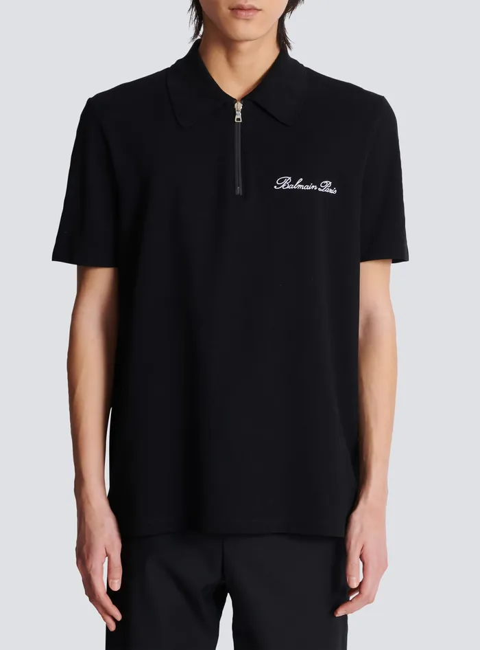 Balmain Shirts And Polos Men Shortsleeved Polo Shirt With Embroidery Black