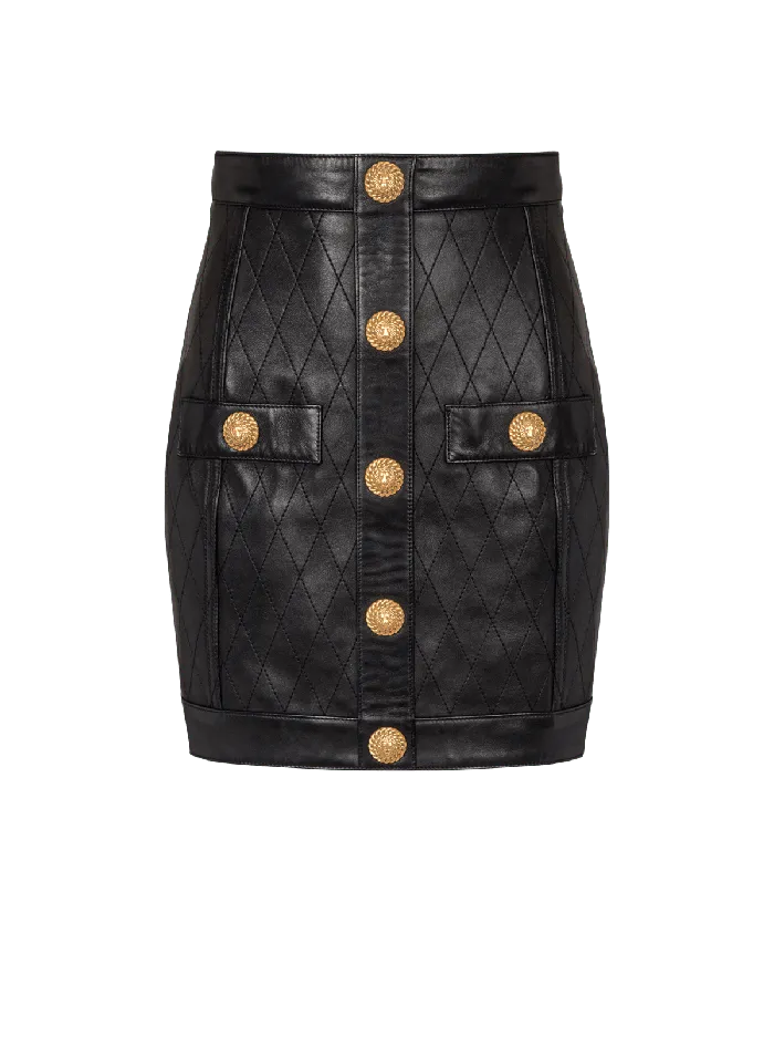 Balmain Skirts Women Topstitched Leather Skirt With Buttons Black