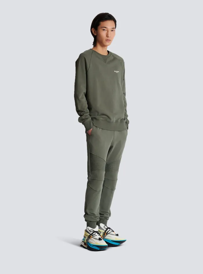 Balmain Sweatshirts Men Paris Flocked Sweatshirt Khaki