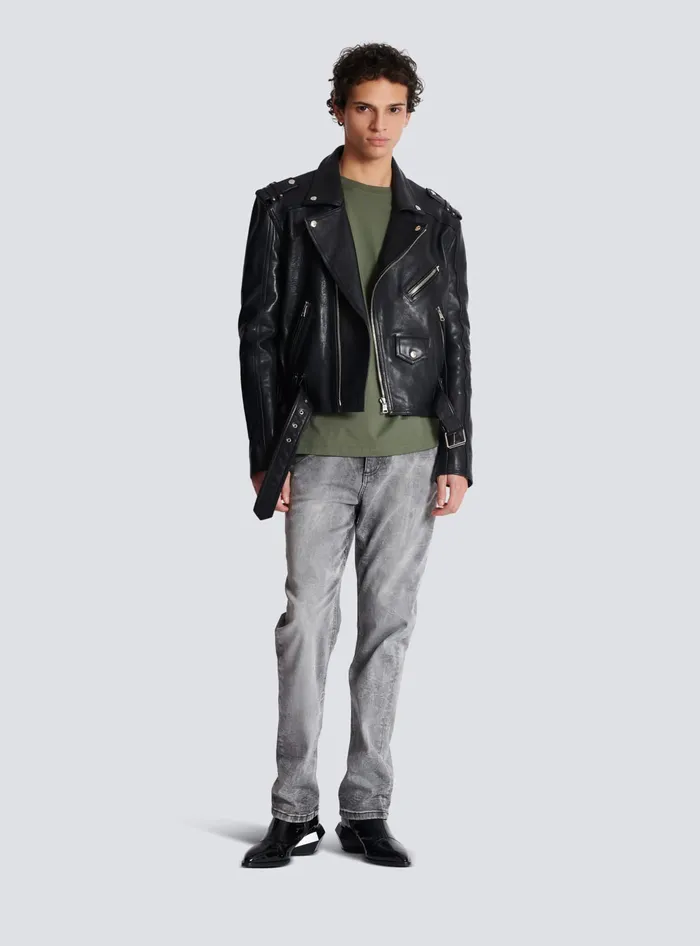 Balmain TShirts Men Loose Tshirt With Signature Embroidery Khaki